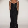 Vasanta Embellished Appliqué Soft-Scoop Corset Gown in Black