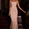 Vasanta Embellished Appliqué Soft-Scoop Corset Gown in Gold