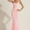 Vasanta Embellished Appliqué Soft-Scoop Corset Gown in Pink