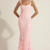 Vasanta Embellished Appliqué Soft-Scoop Corset Gown in Pink