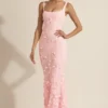 Vasanta Embellished Appliqué Soft-Scoop Corset Gown in Pink
