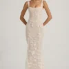 Vasanta Embellished Appliqué Soft-Scoop Corset Gown in White