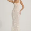 Vasanta Embellished Appliqué Soft-Scoop Corset Gown in White