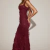 Vasanta Embellished Appliqué Soft-Scoop Corset Gown in Wine Red