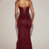 Vasanta Embellished Appliqué Soft-Scoop Corset Gown in Wine Red