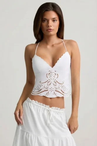 Vasilia Cutwork Backless Cotton-Poplin Camisole Top in White