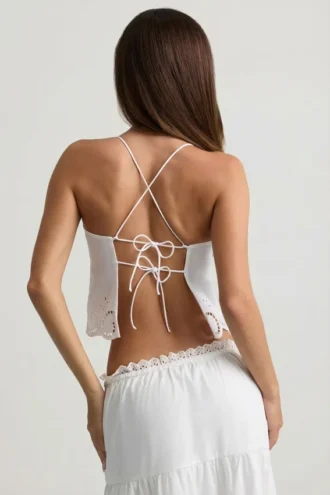 Vasilia Cutwork Backless Cotton-Poplin Camisole Top in White