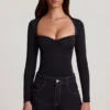 Vayla Soft Jersey Sweetheart Ruched Long-Sleeve Top in Black