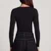 Vayla Soft Jersey Sweetheart Ruched Long-Sleeve Top in Black