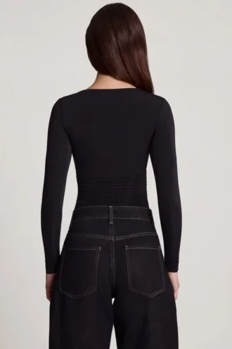 Vayla Soft Jersey Sweetheart Ruched Long-Sleeve Top in Black