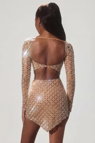 Veah Embellished Asymmetric Mid-Rise Mini Skirt in Almond