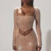 Veah Embellished Asymmetric Mid-Rise Mini Skirt in Almond
