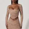 Veah Embellished Asymmetric Mid-Rise Mini Skirt in Almond