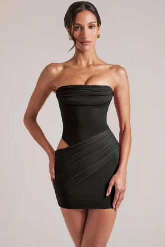 Veda Bandeau Bodycon Mini Dress in Black