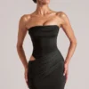Veda Bandeau Bodycon Mini Dress in Black