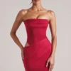 Veda Bandeau Bodycon Mini Dress in Cherry Red