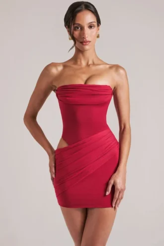 Veda Bandeau Bodycon Mini Dress in Cherry Red