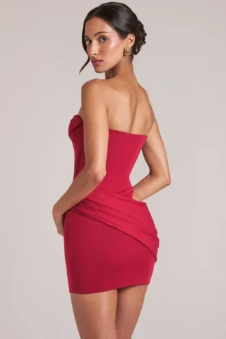 Veda Bandeau Bodycon Mini Dress in Cherry Red