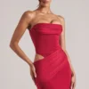 Veda Bandeau Bodycon Mini Dress in Cherry Red