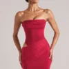 Veda Bandeau Bodycon Mini Dress in Cherry Red