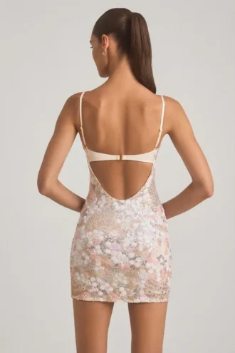 Velena Embellished Camisole Bodycon Mini Dress in Ivory