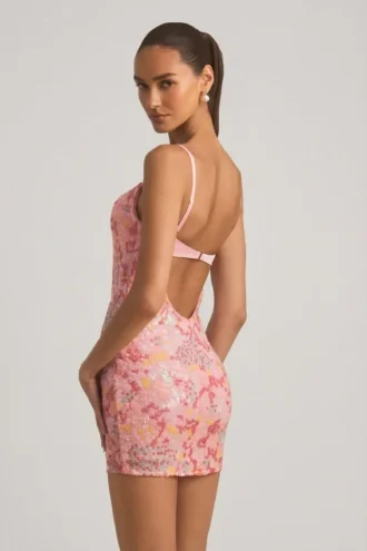 Velena Embellished Camisole Bodycon Mini Dress in Pink
