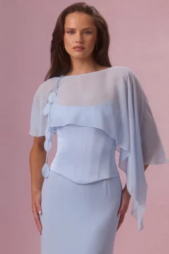 Velina Chiffon Cape in Powder Blue