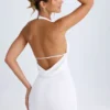 Vella Cowl-Back Halterneck Mini Dress in White