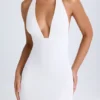 Vella Cowl-Back Halterneck Mini Dress in White