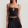 Velora Belted Low-Rise Pleated Mini Skirt in Black