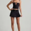 Velora Belted Low-Rise Pleated Mini Skirt in Black
