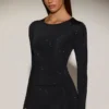 Venia Embellished Crew-Neck Long-Sleeve Top in Black