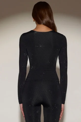 Venia Embellished Crew-Neck Long-Sleeve Top in Black
