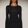 Venia Embellished Crew-Neck Long-Sleeve Top in Black