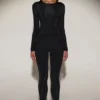 Venia Embellished Crew-Neck Long-Sleeve Top in Black