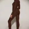 Venia Embellished Crew-Neck Long-Sleeve Top in Chocolate Brown
