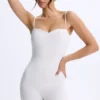 Vera Modal Sweetheart-Neck Low-Back Unitard in White