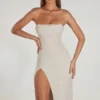 Verbier Embellished Bandeau Cowl Neck Midi Dress in Ivory