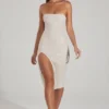 Verbier Embellished Bandeau Cowl Neck Midi Dress in Ivory