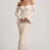 Verena Off-Shoulder Ruffle Lace Maxi Dress in Ivory