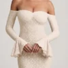 Verena Off-Shoulder Ruffle Lace Maxi Dress in Ivory