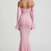 Verena Off-Shoulder Ruffle Lace Maxi Dress in Soft Pink