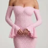 Verena Off-Shoulder Ruffle Lace Maxi Dress in Soft Pink