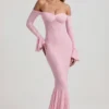 Verena Off-Shoulder Ruffle Lace Maxi Dress in Soft Pink
