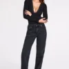 Verity Ribbed Modal Long-Sleeve Plunge Bodysuit in Black