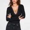 Verity Ribbed Modal Long-Sleeve Plunge Bodysuit in Black