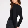 Verity Ribbed Modal Long-Sleeve Plunge Bodysuit in Black