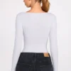 Verity Ribbed Modal Long-Sleeve Plunge Bodysuit in Grey