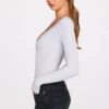 Verity Ribbed Modal Long-Sleeve Plunge Bodysuit in Grey
