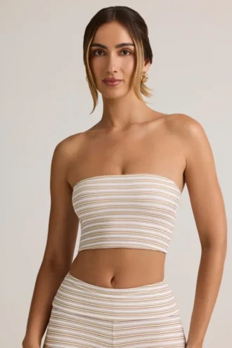 Verna Modal Strapless Crop Top in Pink Yellow Stripe